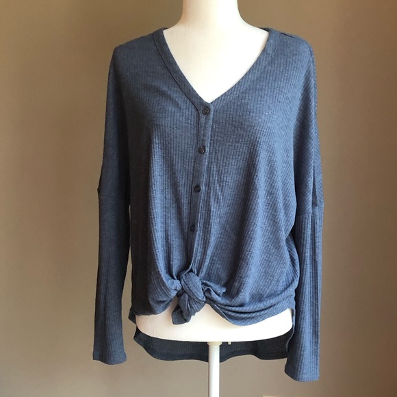 AGB Tops - AGB Waffle Knit Tie Front Top AGB Tops - AGB Waffle Knit Tie Front Top